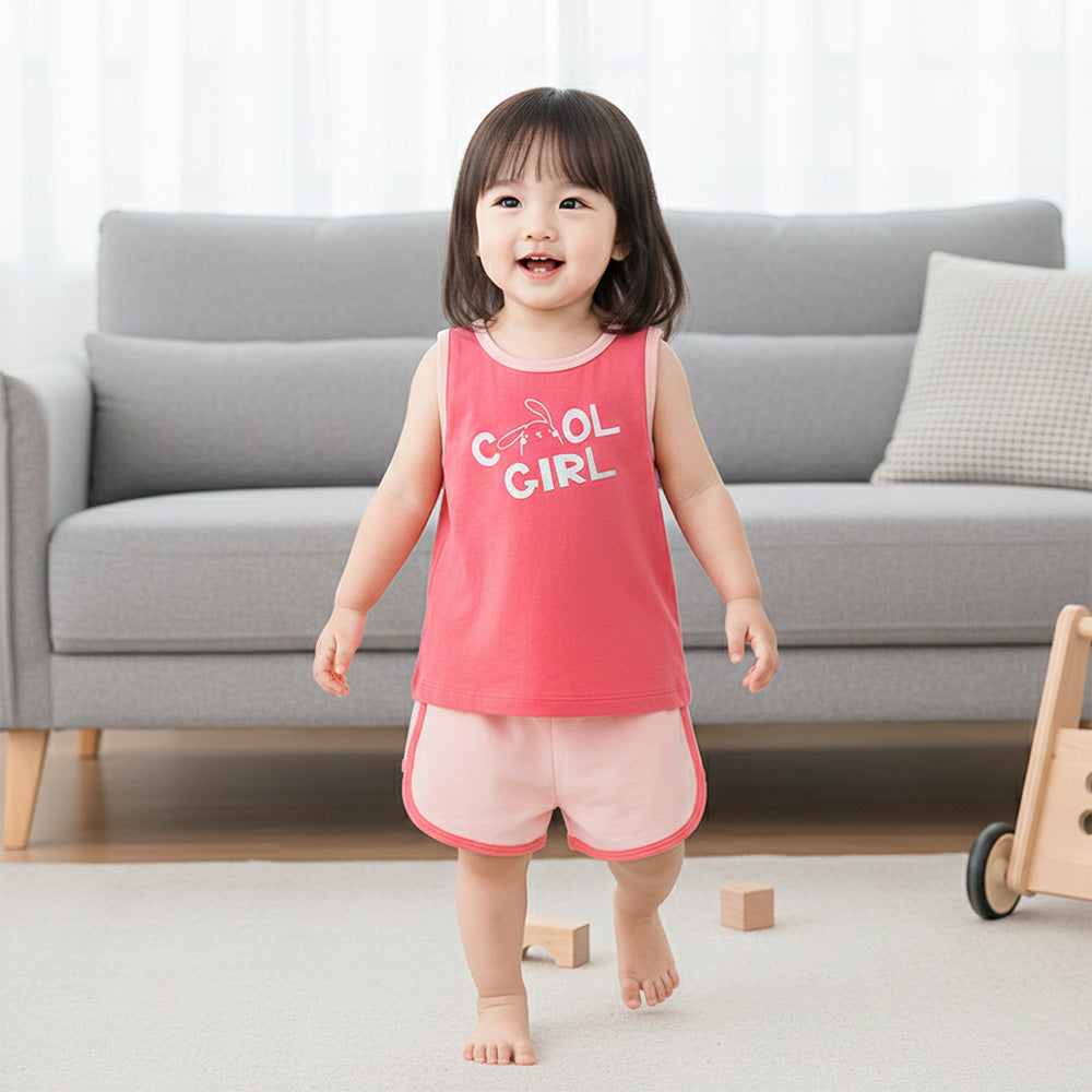 Chong Chong Girl's Sleeveless Set CM30 Dark Pink Rabbit Print