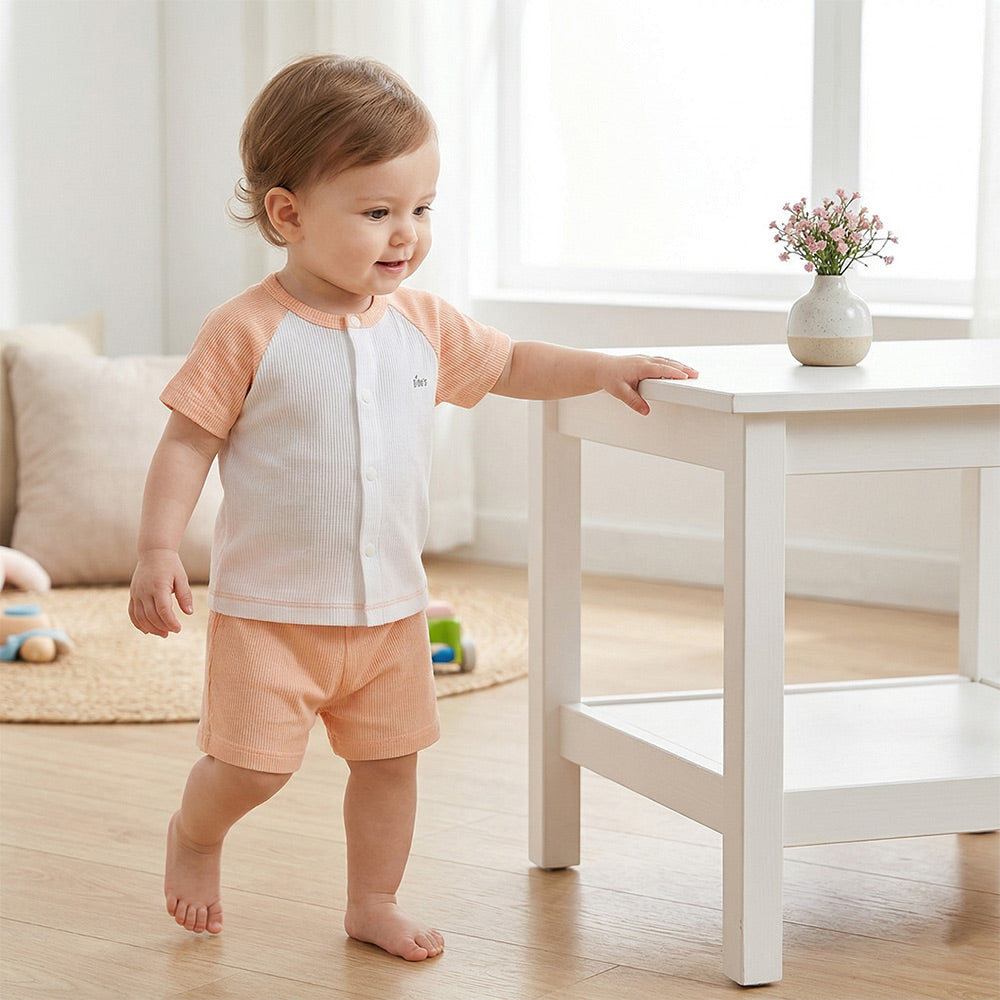 Bibo's Newborn Short-Sleeve Button-Up Bodysuit HY 397831 Orange