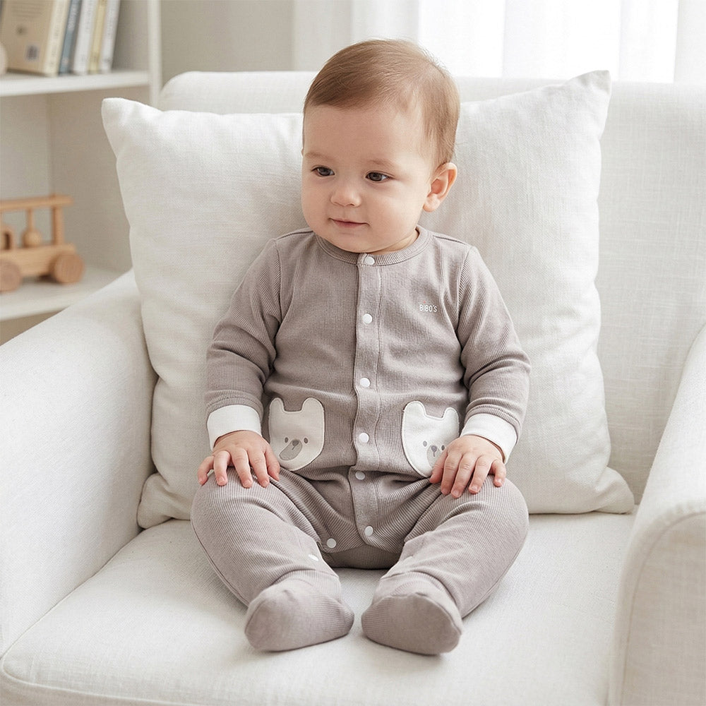 Bibo's Boy's Button-Up Bodysuit Modal Fabric 1757 Grey with Pocket