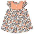 Chong Chong Cap-Sleeve Dress Orange Flower Rough Fabric