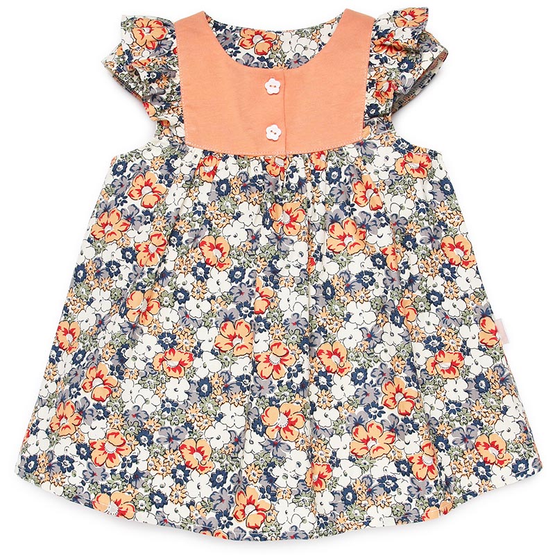 Chong Chong Cap-Sleeve Dress Orange Flower Rough Fabric